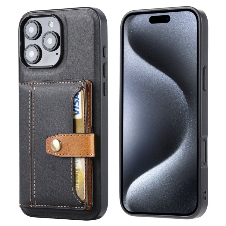 For iPhone 16 Pro Calfskin Card Slot TPU Hybrid PU Phone Case(Black) - iPhone 16 Pro Cases by buy2fix | Online Shopping UK | buy2fix