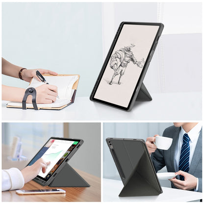 For Samsung Galaxy Tab S9+ Cloth Texture Multi-folding Horizontal Flip Leather Tablet Case(Grey) - Galaxy Tab S9+ Cases by buy2fix | Online Shopping UK | buy2fix