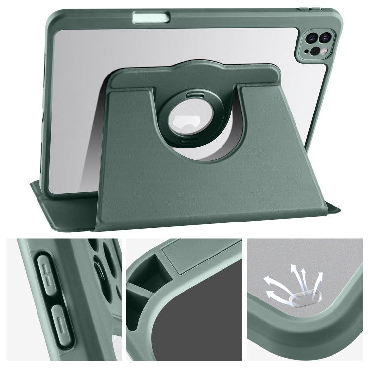 For iPad Pro 11 2024 Acrylic 360 Rotation Detachable Leather Tablet Case(Deep Green) - iPad Pro 11 2024 Cases by buy2fix | Online Shopping UK | buy2fix