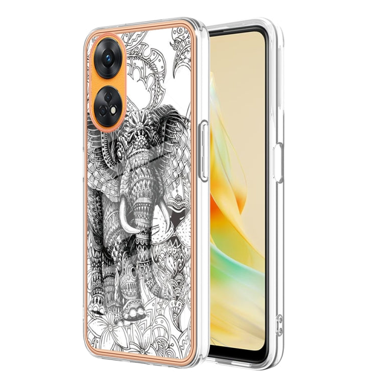 For OPPO Reno8 T 4G Electroplating Marble Dual-side IMD Phone Case(Totem Elephant) - OPPO Cases by buy2fix | Online Shopping UK | buy2fix