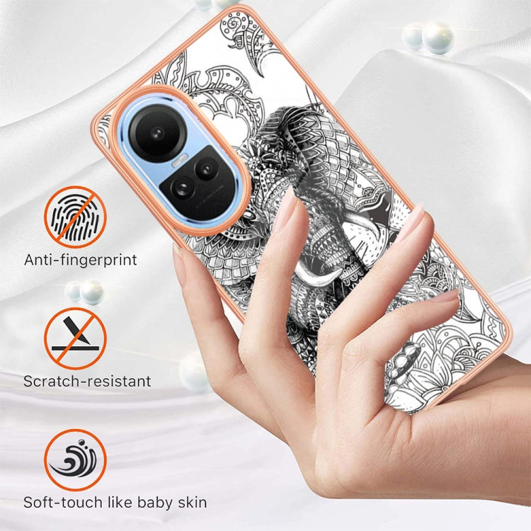 For OPPO Reno10 5G Global Electroplating Marble Dual-side IMD Phone Case(Totem Elephant) - OPPO Cases by buy2fix | Online Shopping UK | buy2fix