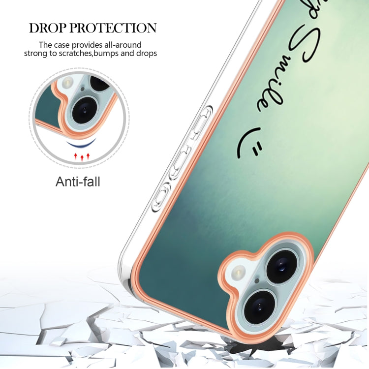 For iPhone 16 Plus Electroplating Marble Dual-side IMD Phone Case(Smile) - iPhone 16 Plus Cases by buy2fix | Online Shopping UK | buy2fix