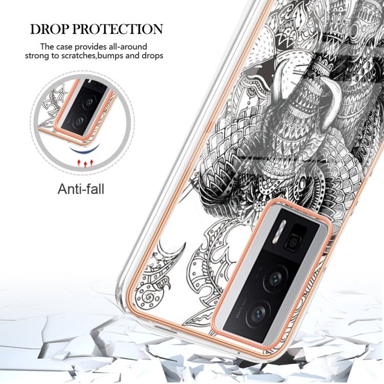 For Xiaomi Poco F5 Pro 5G / Redmi K60 Electroplating Marble Dual-side IMD Phone Case(Totem Elephant) - Xiaomi Cases by buy2fix | Online Shopping UK | buy2fix