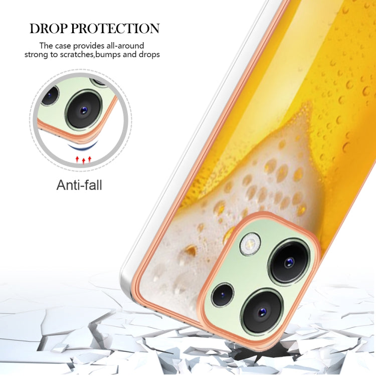 For Xiaomi Redmi Note 13 4G Global Electroplating Marble Dual-side IMD Phone Case(Draft Beer) - Note 13 Cases by buy2fix | Online Shopping UK | buy2fix