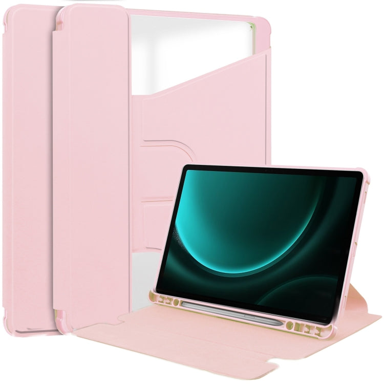 For Samsung Galaxy Tab S9 FE+ 360 Rotation Transparent Smart Leather Case(Pink) - Galaxy Tab S9 FE+ by buy2fix | Online Shopping UK | buy2fix