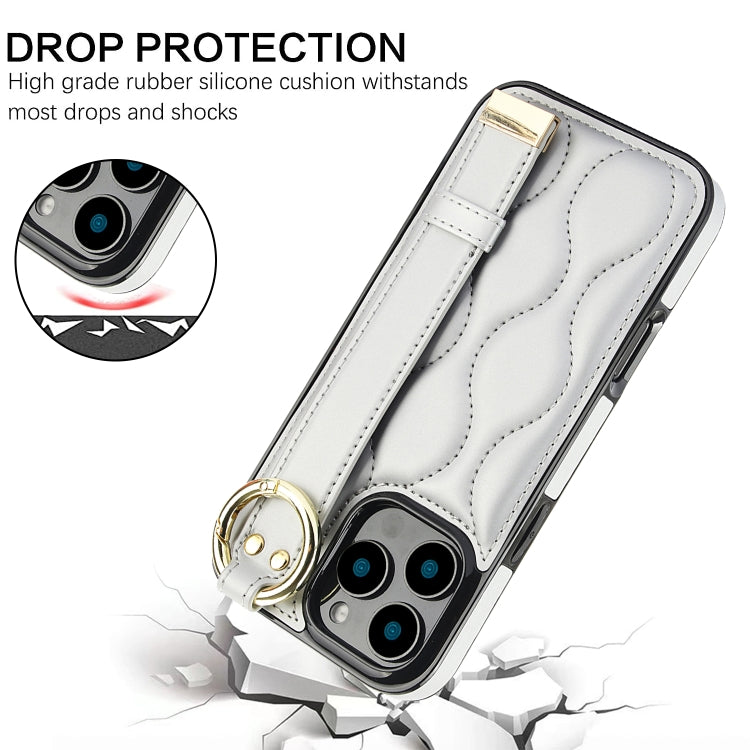 For iPhone 16 Pro Non-slip Full Coverage Ring PU Phone Case with Wristband(Silver) - iPhone 16 Pro Cases by buy2fix | Online Shopping UK | buy2fix