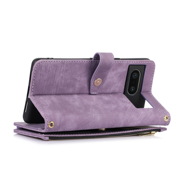 For Google Pixel 7 Dream 9-Card Wallet Zipper Bag Leather Phone Case(Purple) - Google Cases by buy2fix | Online Shopping UK | buy2fix