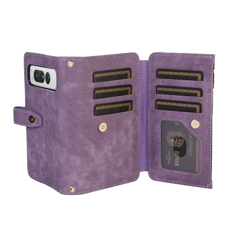 For Google Pixel Fold Dream 9-Card Wallet Zipper Bag Leather Phone Case(Purple) - Google Cases by buy2fix | Online Shopping UK | buy2fix