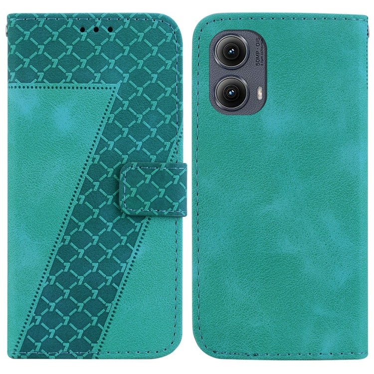 For Motorola Edge 2024 Seven-shaped Embossed Leather Phone Case(Green) - Motorola Cases by buy2fix | Online Shopping UK | buy2fix