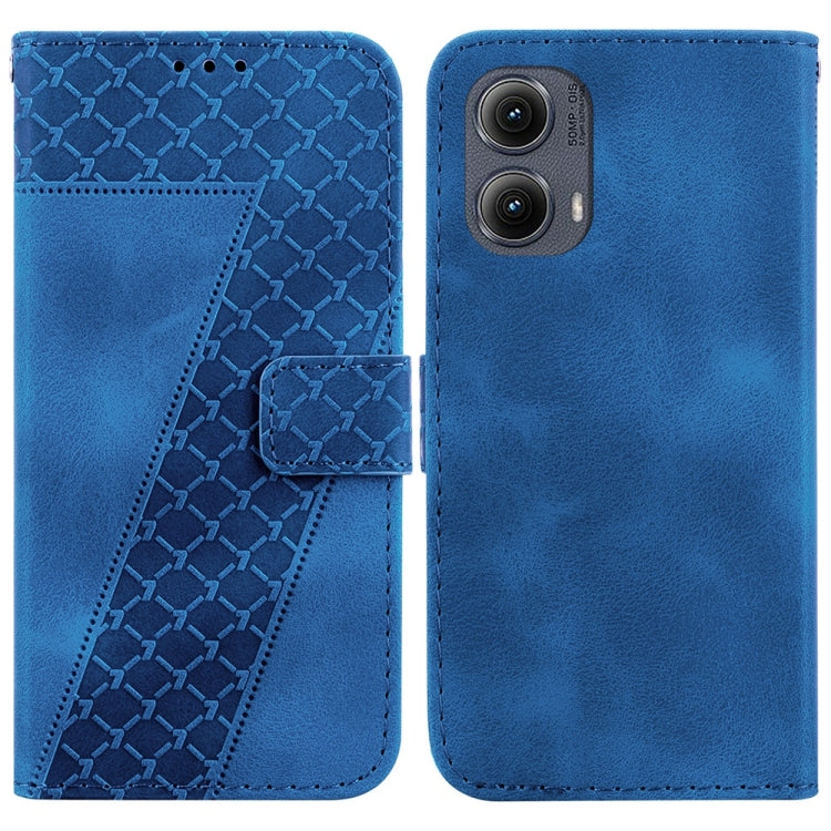 For Motorola Edge 2024 Seven-shaped Embossed Leather Phone Case(Blue) - Motorola Cases by buy2fix | Online Shopping UK | buy2fix