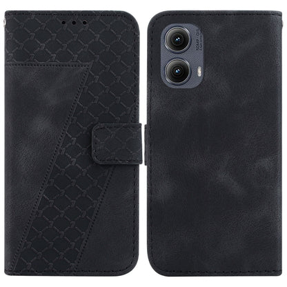 For Motorola Edge 2024 Seven-shaped Embossed Leather Phone Case(Black) - Motorola Cases by buy2fix | Online Shopping UK | buy2fix