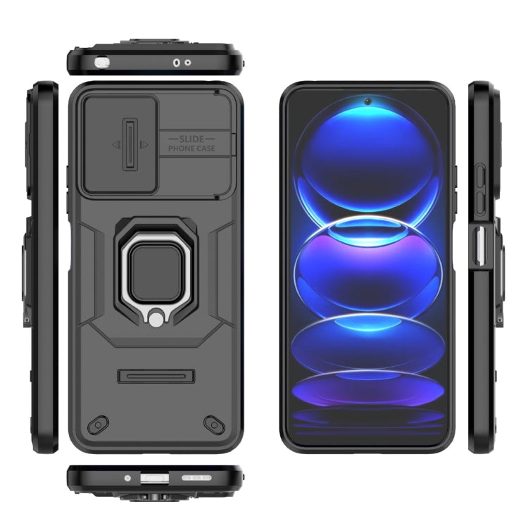 For Xiaomi Redmi Note 12 5G Global Sliding Camshield TPU + PC Shockproof Phone Case with Holder(Black) - Xiaomi Cases by buy2fix | Online Shopping UK | buy2fix