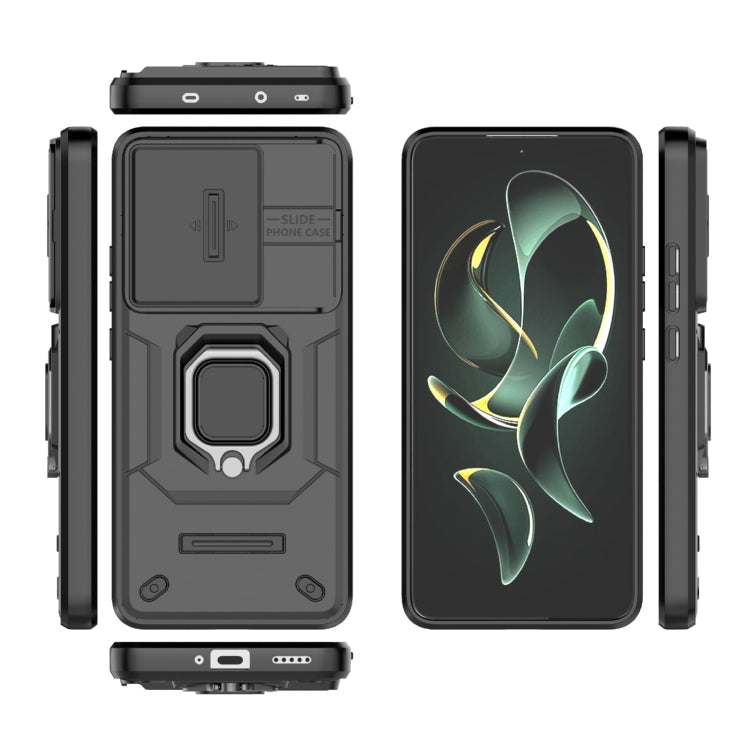 For Xiaomi Redmi K60 Ultra 5G Sliding Camshield TPU + PC Shockproof Phone Case with Holder(Black) - Xiaomi Cases by buy2fix | Online Shopping UK | buy2fix