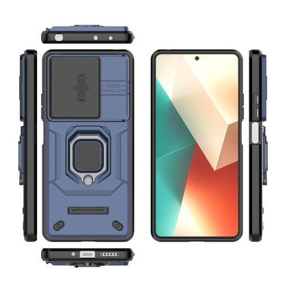 For Xiaomi Redmi Note 13 5G Sliding Camshield TPU + PC Shockproof Phone Case with Holder(Blue) - Note 13 Cases by buy2fix | Online Shopping UK | buy2fix