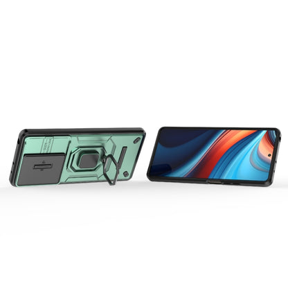 For Xiaomi Redmi Note 13R Pro 5G Sliding Camshield TPU + PC Shockproof Phone Case with Holder(Green) - Xiaomi Cases by buy2fix | Online Shopping UK | buy2fix