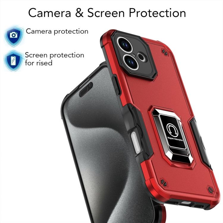 For iPhone 16 Ring Holder Non-slip Shockproof Armor Phone Case(Red) - iPhone 16 Cases by buy2fix | Online Shopping UK | buy2fix