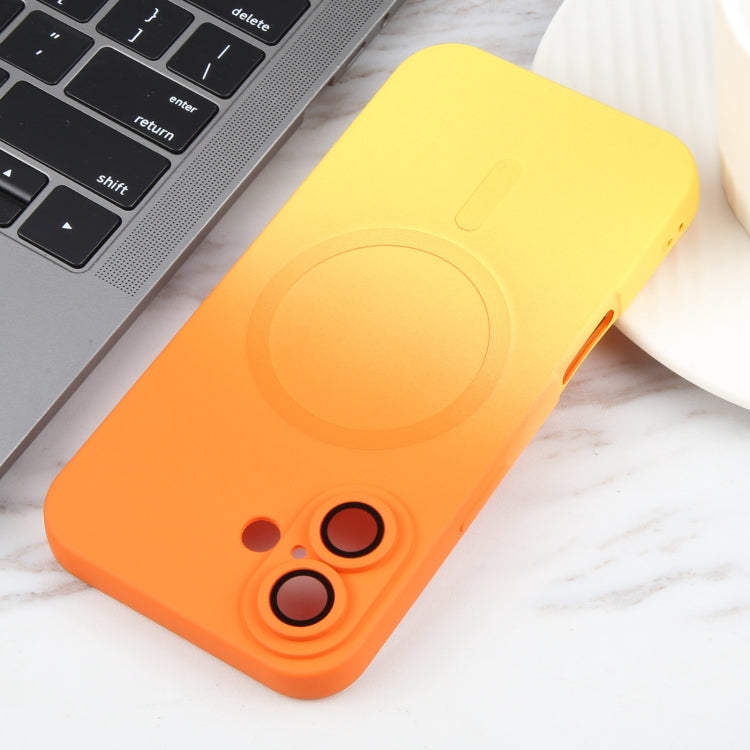 For iPhone 16 Liquid TPU Silicone Gradient MagSafe Phone Case(Orange Yellow) - iPhone 16 Cases by buy2fix | Online Shopping UK | buy2fix