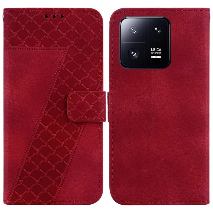 For Xiaomi 13 Pro 7-shaped Embossed Leather Phone Case(Red) - 13 Pro Cases by buy2fix | Online Shopping UK | buy2fix