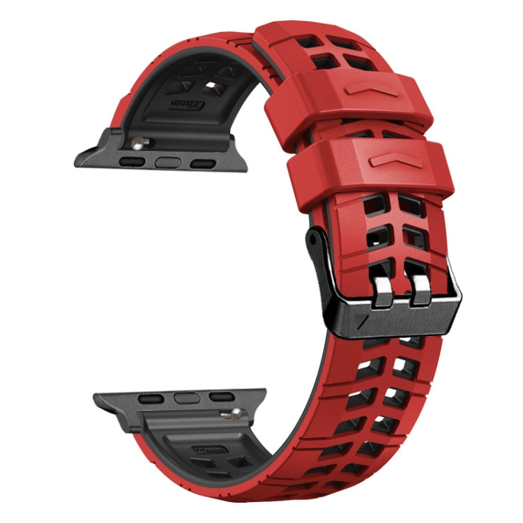 For Apple Watch Series 6 40mm Twill Dual-row Buckle Silicone Watch Band(Red Black) - Watch Bands by buy2fix | Online Shopping UK | buy2fix