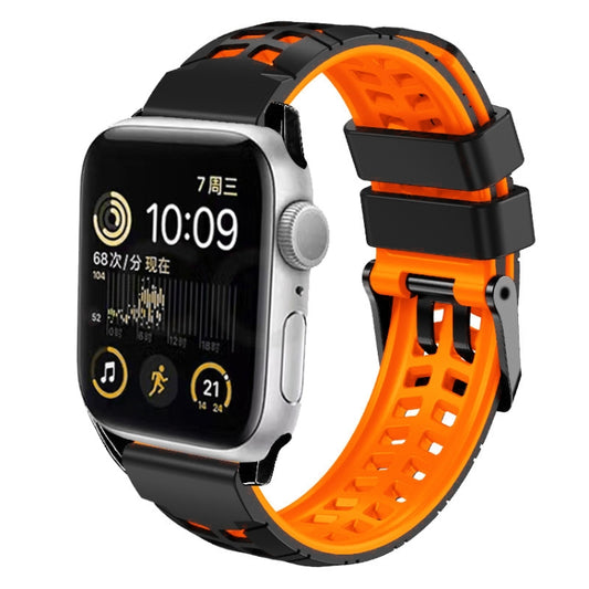 For Apple Watch Series 6 44mm Twill Dual-row Buckle Silicone Watch Band(Black Orange) - Watch Bands by buy2fix | Online Shopping UK | buy2fix