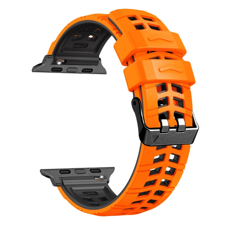 For Apple Watch Series 9 45mm Twill Dual-row Buckle Silicone Watch Band(Orange Black) - Watch Bands by buy2fix | Online Shopping UK | buy2fix