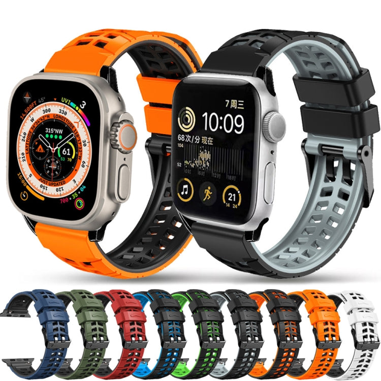 For Apple Watch SE 2023 44mm Twill Dual-row Buckle Silicone Watch Band(Black Orange) - Watch Bands by buy2fix | Online Shopping UK | buy2fix