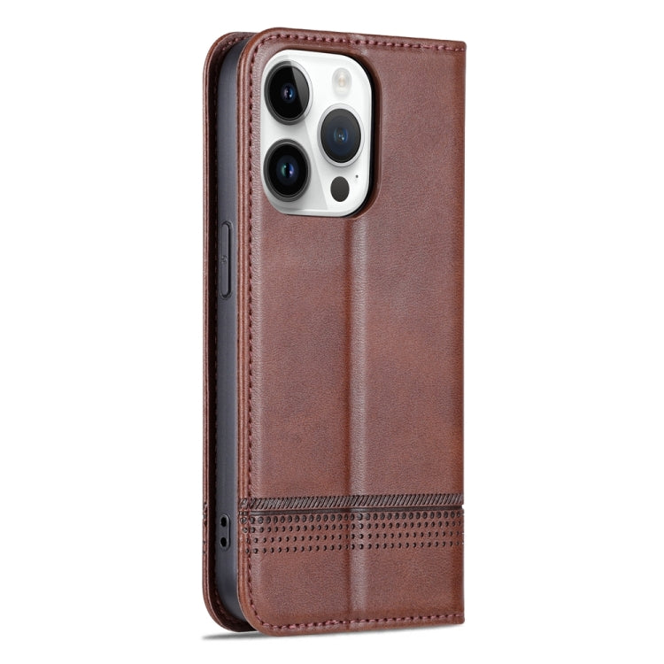 For iPhone 15 Pro Max AZNS Magnetic Calf Texture Flip Leather Phone Case(Dark Brown) - iPhone 15 Pro Max Cases by AZNS | Online Shopping UK | buy2fix