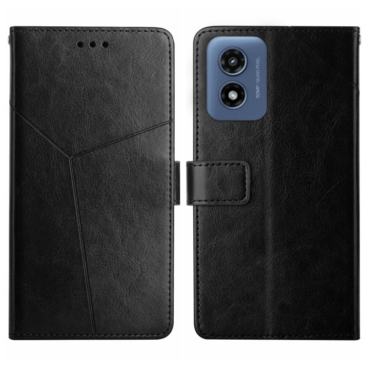 For Motorola Moto G Play 5G 2024 HT01 Y-shaped Pattern Flip Leather Phone Case(Black) - Motorola Cases by buy2fix | Online Shopping UK | buy2fix