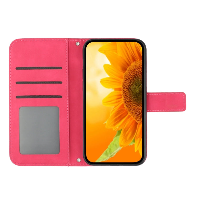 For Motorola Moto G84 HT04 Skin Feel Sun Flower Embossed Flip Leather Phone Case with Lanyard(Rose Red) - Motorola Cases by buy2fix | Online Shopping UK | buy2fix