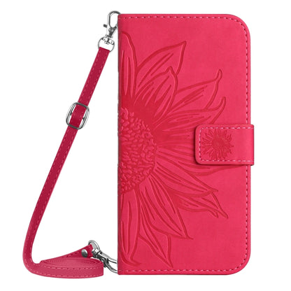 For Motorola Moto G Play 4G 2024 HT04 Skin Feel Sun Flower Embossed Flip Leather Phone Case with Lanyard(Rose Red) - Motorola Cases by buy2fix | Online Shopping UK | buy2fix