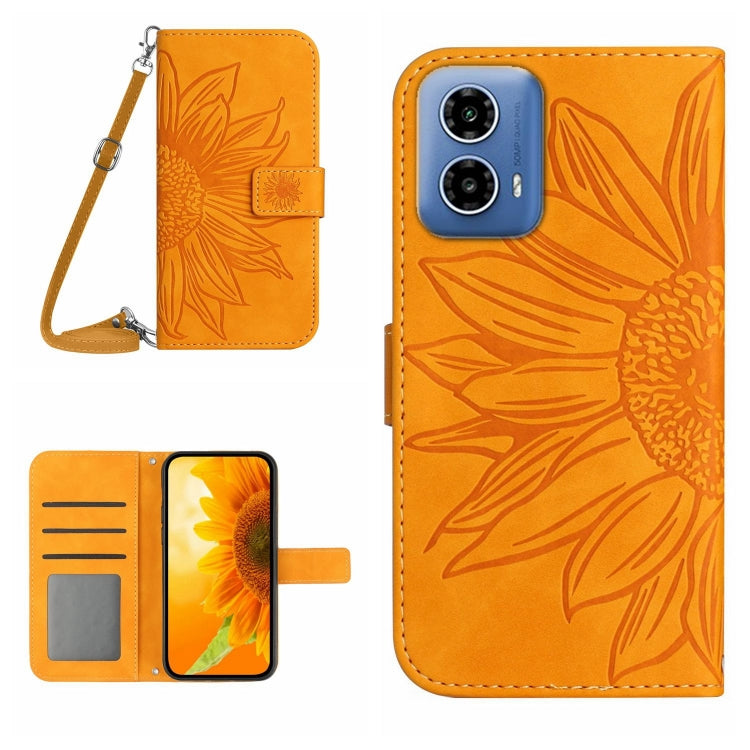 For Motorola Moto G Stylus 5G 2024 HT04 Skin Feel Sun Flower Embossed Flip Leather Phone Case with Lanyard(Yellow) - Motorola Cases by buy2fix | Online Shopping UK | buy2fix