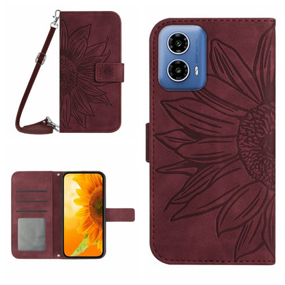 For Motorola Edge 5G 2024 HT04 Skin Feel Sun Flower Embossed Flip Leather Phone Case with Lanyard(Wine Red) - Motorola Cases by buy2fix | Online Shopping UK | buy2fix