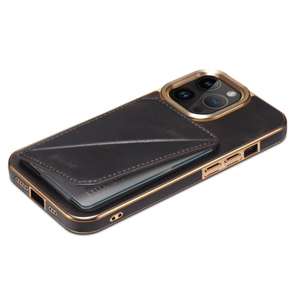 For iPhone 15 Pro Max Denior Oil Wax Leather Electroplating Card Slot Holder Phone Case(Black) - iPhone 15 Pro Max Cases by Denior | Online Shopping UK | buy2fix