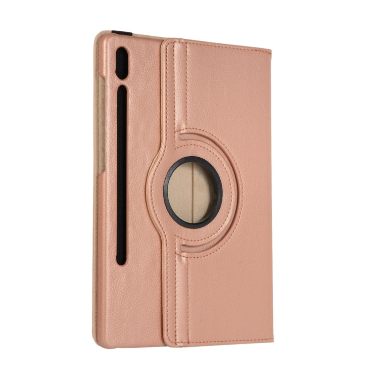 For Samsung Galaxy Tab S9+ 360 Degrees Rotation Holder Litchi Texture Leather Tablet Case(Rose Gold) - Galaxy Tab S9+ Cases by buy2fix | Online Shopping UK | buy2fix