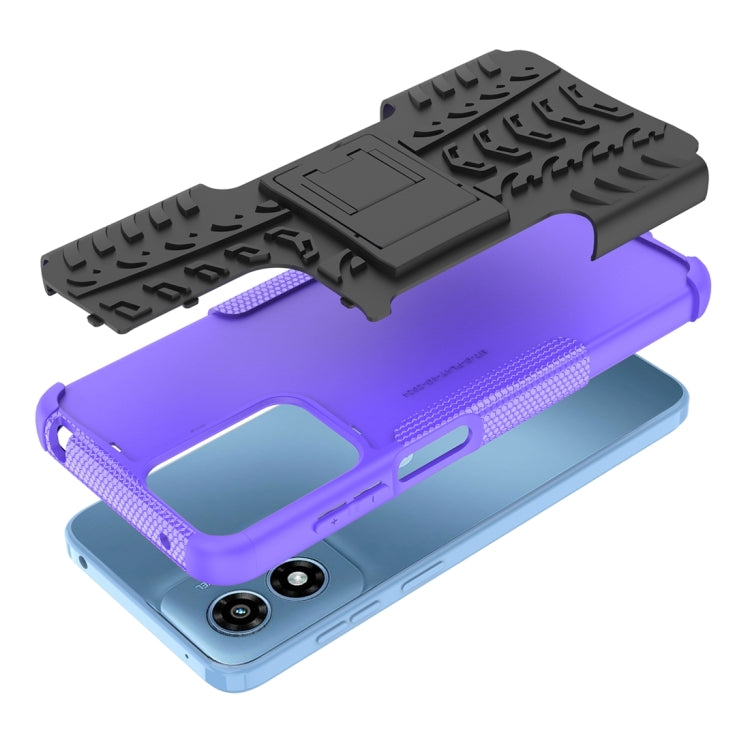 For Motorola Moto G Play 4G 2024 Tire Texture TPU + PC Phone Case with Holder(Purple) - Motorola Cases by buy2fix | Online Shopping UK | buy2fix