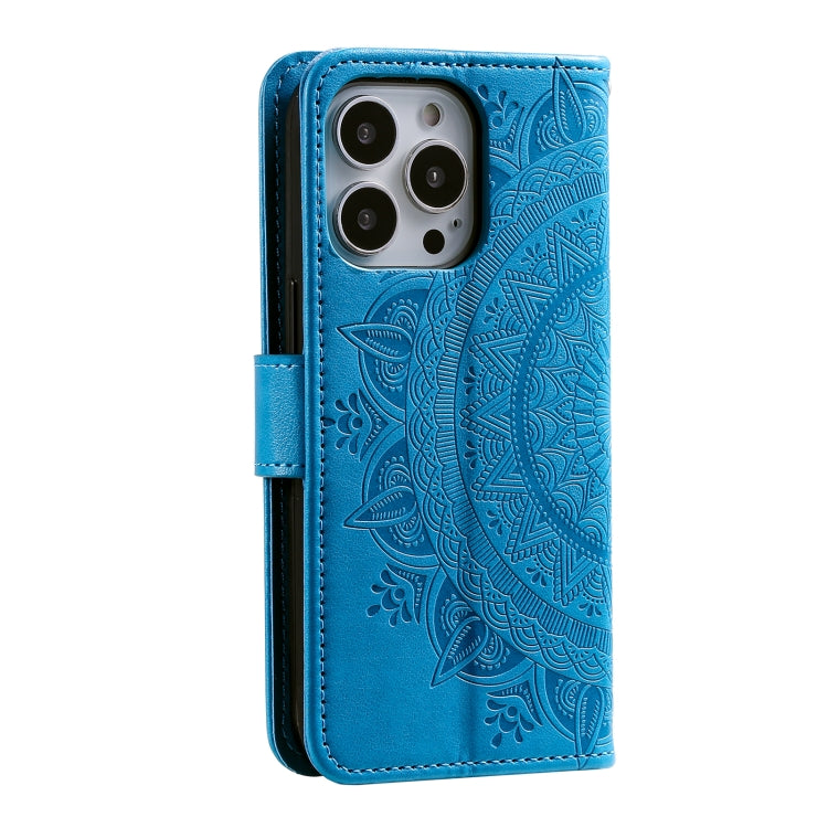 For iPhone 16 Pro Totem Flower Embossed Leather Phone Case(Blue) - iPhone 16 Pro Cases by buy2fix | Online Shopping UK | buy2fix