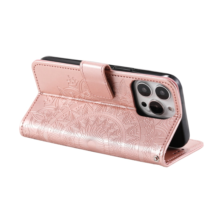 For iPhone 16 Pro Totem Flower Embossed Leather Phone Case(Rose Gold) - iPhone 16 Pro Cases by buy2fix | Online Shopping UK | buy2fix