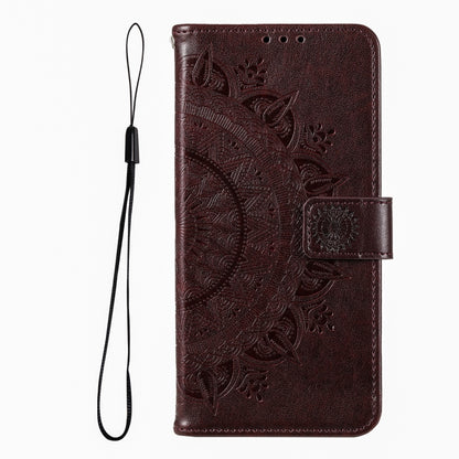 For iPhone 16 Plus Totem Flower Embossed Leather Phone Case(Brown) - iPhone 16 Plus Cases by buy2fix | Online Shopping UK | buy2fix