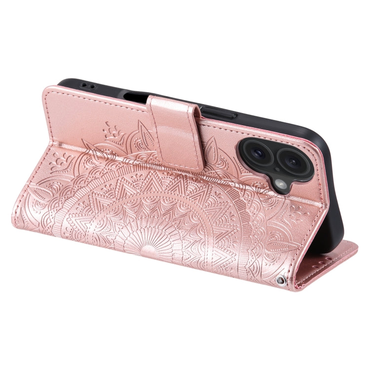 For iPhone 16 Plus Totem Flower Embossed Leather Phone Case(Rose Gold) - iPhone 16 Plus Cases by buy2fix | Online Shopping UK | buy2fix