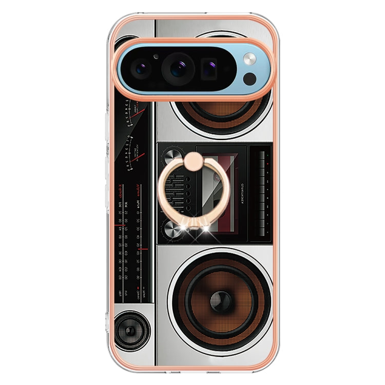 For Google Pixel 9 Pro XL Electroplating Dual-side IMD Phone Case with Ring Holder(Retro Radio) - Google Cases by buy2fix | Online Shopping UK | buy2fix