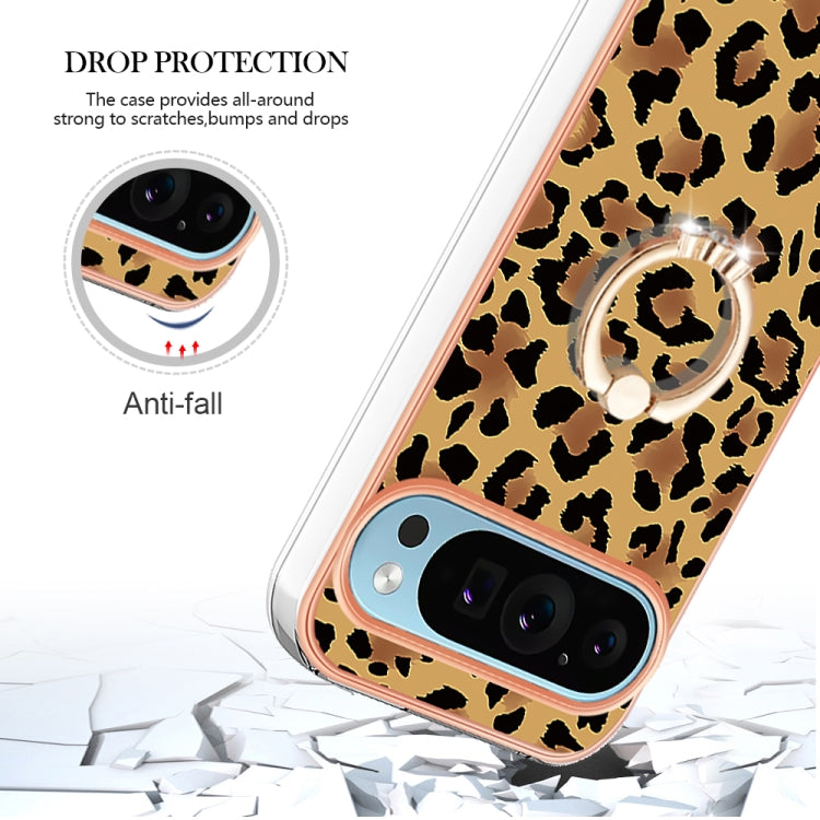 For Google Pixel 9 / 9 Pro Electroplating Dual-side IMD Phone Case with Ring Holder(Leopard Print) - Google Cases by buy2fix | Online Shopping UK | buy2fix