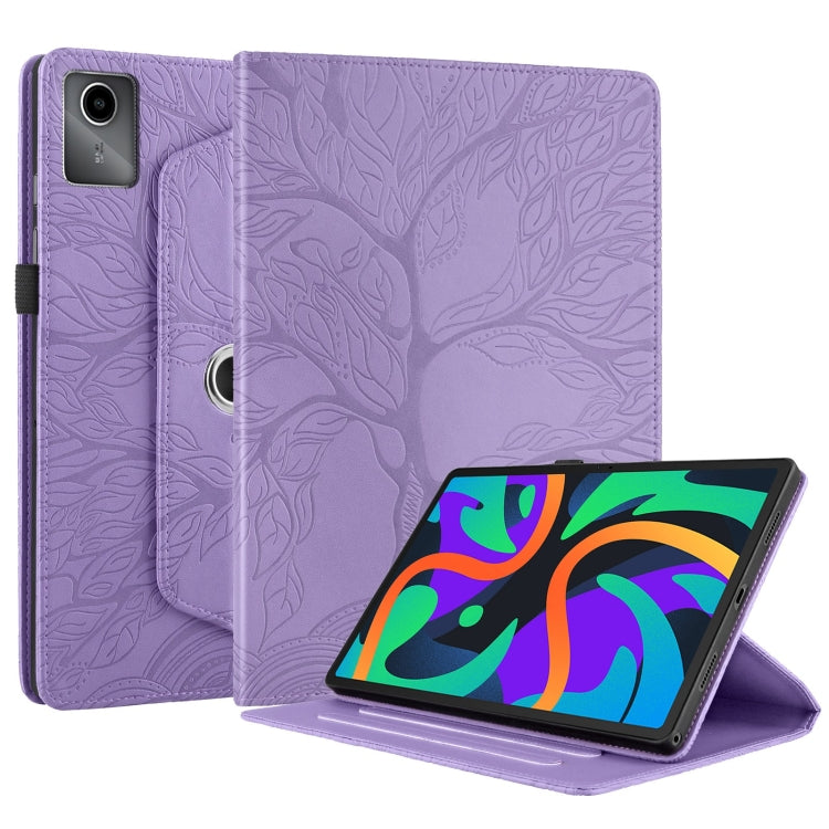 For Lenovo Tab M11 / Xiaoxin Pad 11 2024 Tree Life Embossed Rotation Leather Tablet Case(Purple) - Lenovo by buy2fix | Online Shopping UK | buy2fix