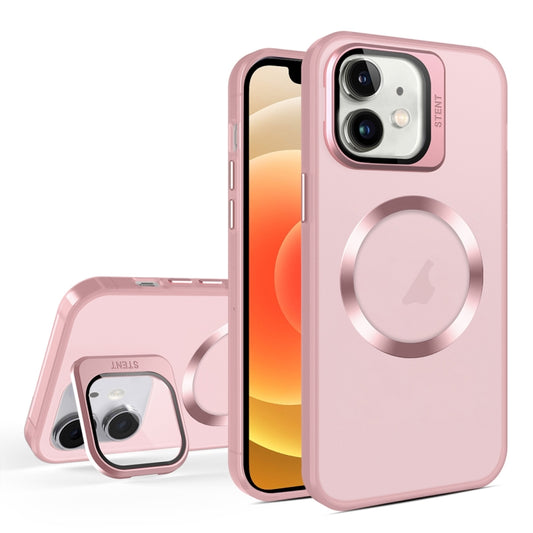 For iPhone 12 Skin Feel CD Texture MagSafe Lens Holder Phone Case(Pink) - iPhone 12 / 12 Pro Cases by buy2fix | Online Shopping UK | buy2fix