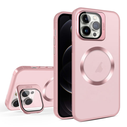 For iPhone 12 Pro Max Skin Feel CD Texture MagSafe Lens Holder Phone Case(Pink) - iPhone 12 Pro Max Cases by buy2fix | Online Shopping UK | buy2fix