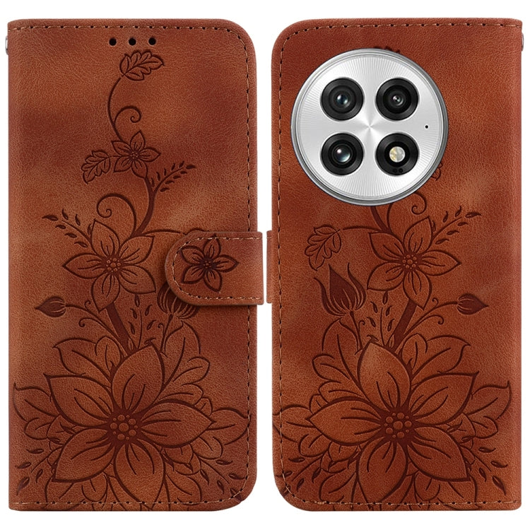 For OnePlus 13 Lily Embossed Leather Phone Case(Brown) - OnePlus Cases by buy2fix | Online Shopping UK | buy2fix