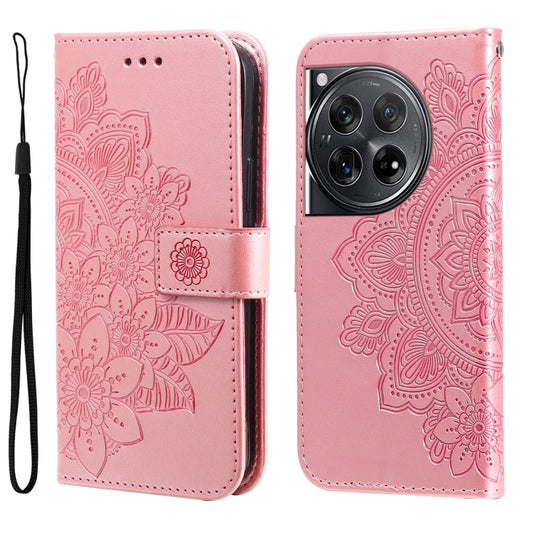 For OnePlus 12 Seven-petal Flowers Embossing Leather Phone Case(Rose Gold) - OnePlus Cases by buy2fix | Online Shopping UK | buy2fix