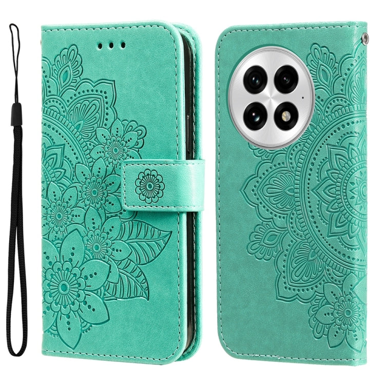 For OnePlus 13 Seven-petal Flowers Embossing Leather Phone Case(Green) - OnePlus Cases by buy2fix | Online Shopping UK | buy2fix