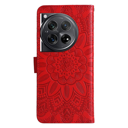 For OnePlus 12 Embossed Sunflower Leather Phone Case(Red) - OnePlus Cases by buy2fix | Online Shopping UK | buy2fix