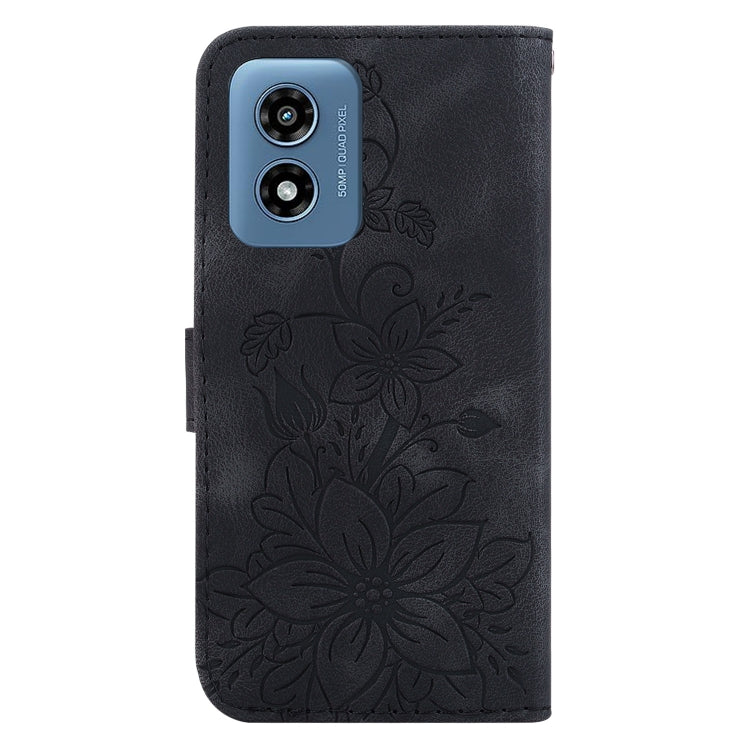 For Motorola Moto G Play 4G 2024 Lily Embossed Leather Phone Case(Black) - Motorola Cases by buy2fix | Online Shopping UK | buy2fix