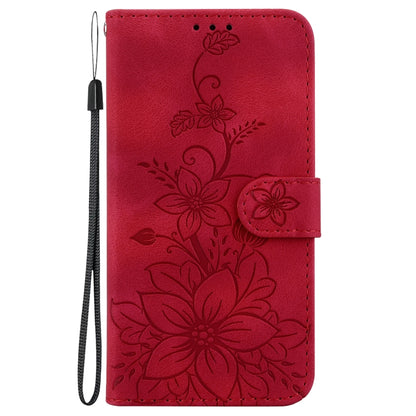 For Motorola Moto G Power 5G 2024 Lily Embossed Leather Phone Case(Red) - Motorola Cases by buy2fix | Online Shopping UK | buy2fix